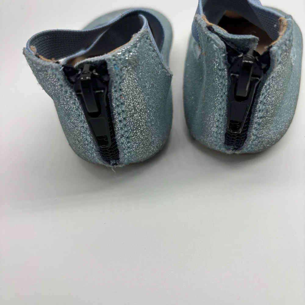 Monkey Feet Shoes Lot Of 2 Baby Girl Size 3-6 Months Blue Flower Flat Soft Soled